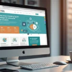 Tela de computador exibindo um site moderno com elementos de interface de usuário destacados